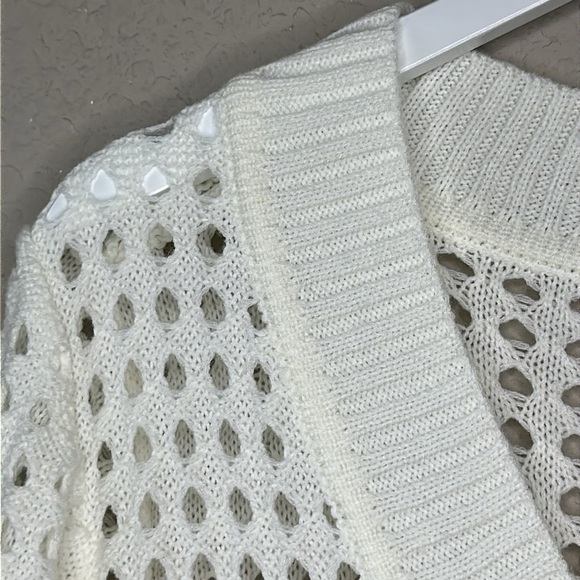 Women's Unbranded Off White Long Sleeve Open Knit Swim Coverup Dress Size Small - Picture 3 of 11